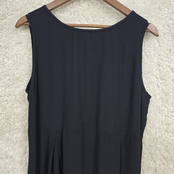 Eileen Fisher Black Maxi Dress Large Tie Back Sleeveless Minimalist Casual READ - Picture 2 of 14